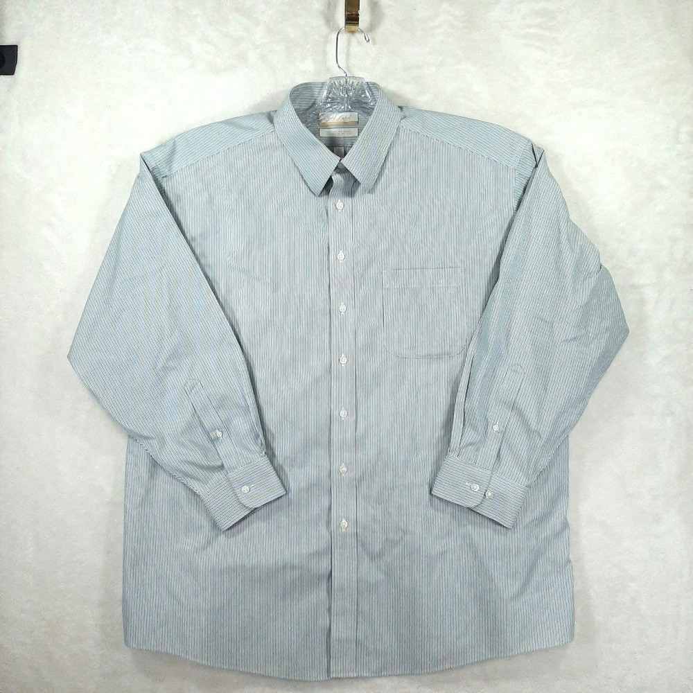 Roundtree & Yorke Gold Label Mens 18.5 34/35 Big Striped Cotton Dress Shirt Blue